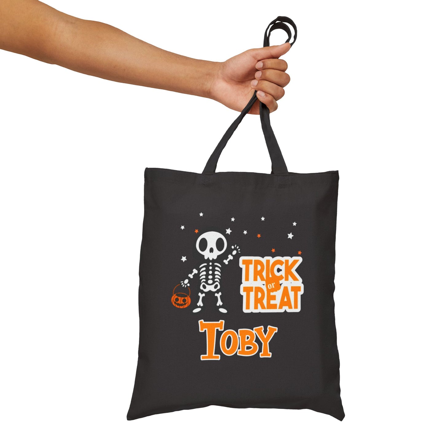 Personalized Trick or Treat Skeleton Halloween Tote Candy Bag