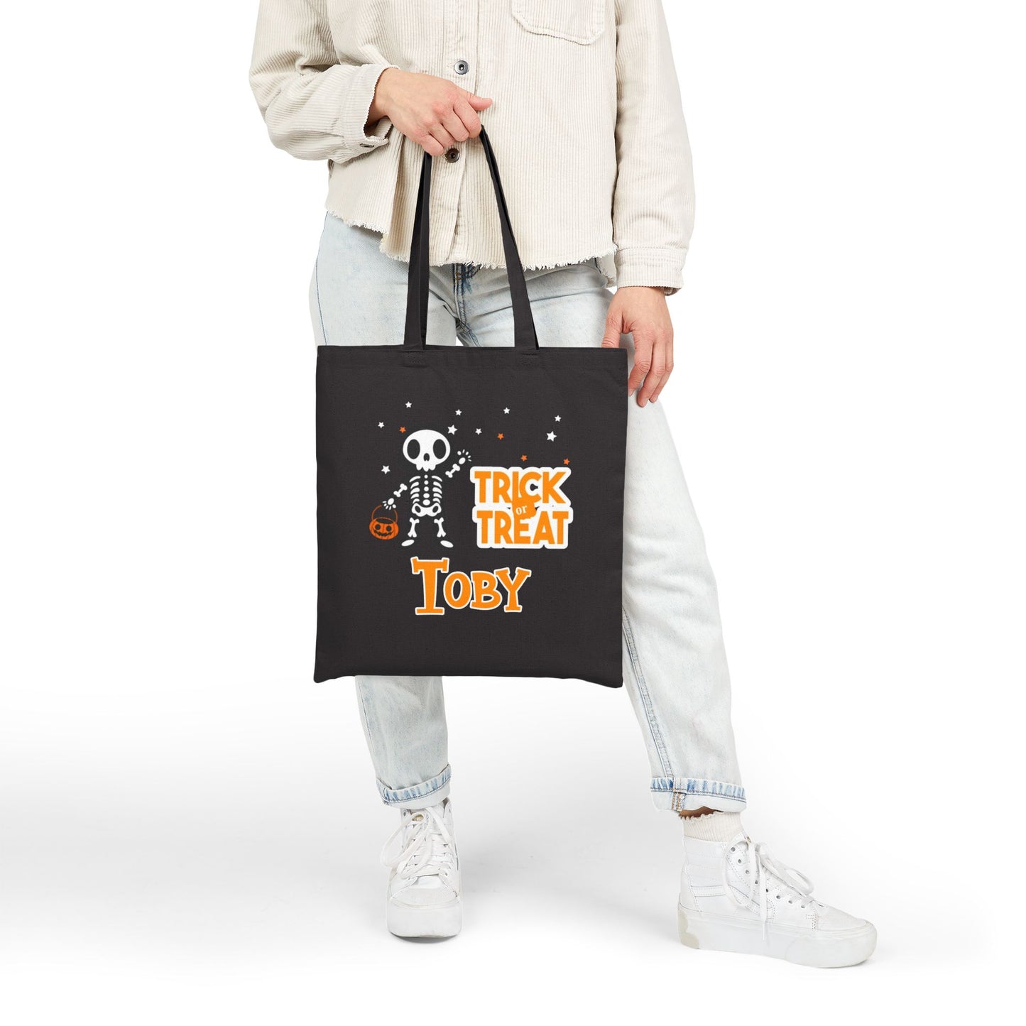 Personalized Trick or Treat Skeleton Halloween Tote Candy Bag