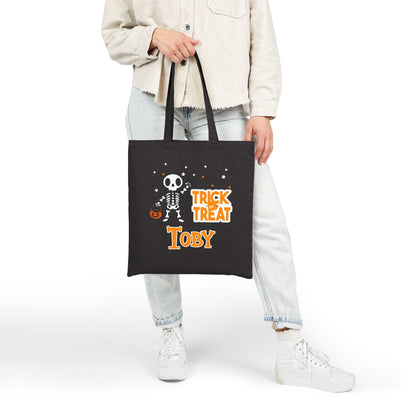 Personalized Trick or Treat Skeleton Halloween Tote Candy Bag