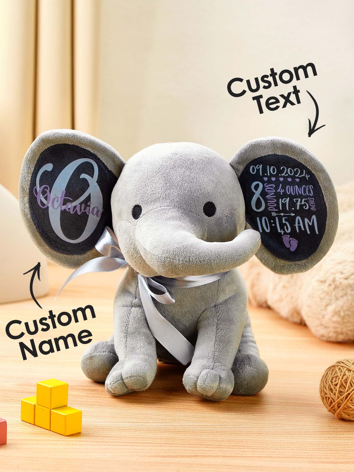 Personalized Birth Announcement Elephant Plush Stuffed Animal