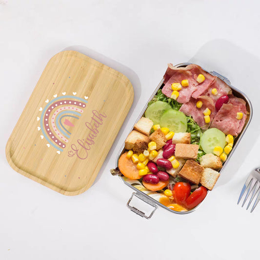 Rainbow with Food Personalized Child's Name Stainless Steel Lunch Box