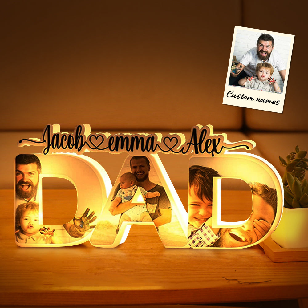 Personalized Dad Night Lamp with Family Names and Photos - Gift for Dad or Father's Day