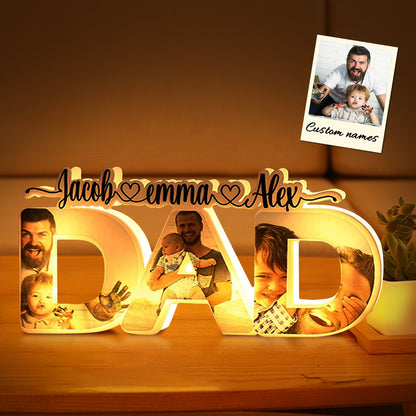 Personalized Dad Night Lamp with Family Names and Photos - Gift for Dad or Father's Day