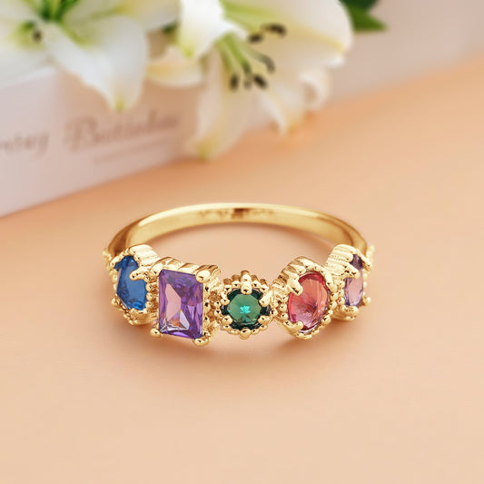 Personalized Multiple Birthstones Vintage Ring - Mother's Day Gift