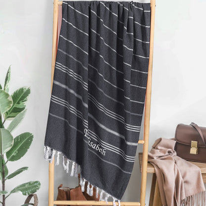 Personalized Name Fringe Beach Towel Black