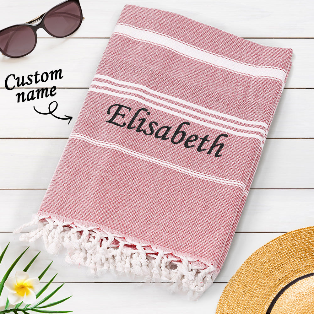 Personalized Name Fringe Beach Towel Folded