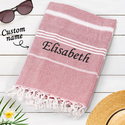 Personalized Name Fringe Beach Towel Folded