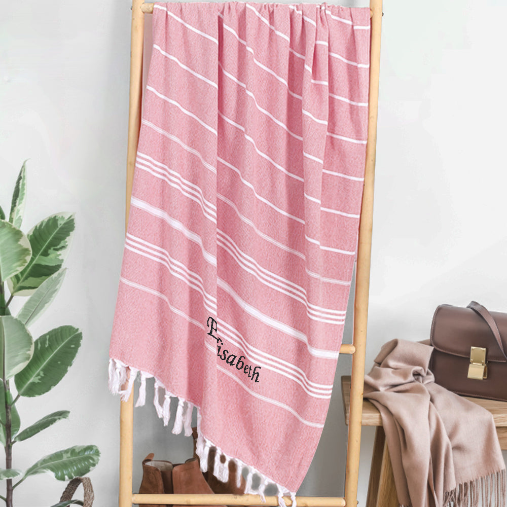 Personalized Name Fringe Beach Towel Pink