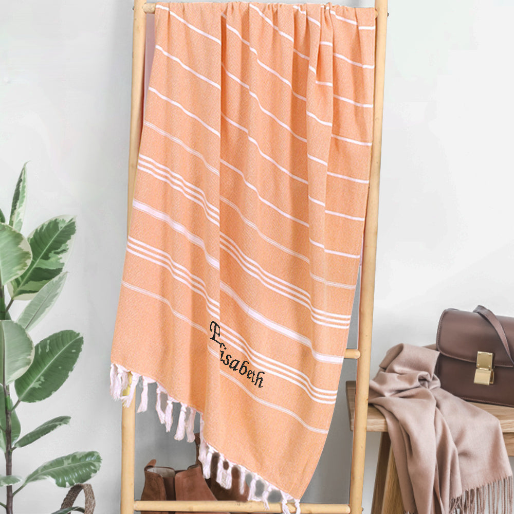 Personalized Name Fringe Beach Towel Salmon