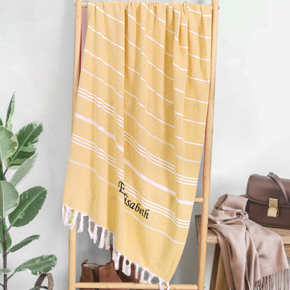 Personalized Name Fringe Beach Towel Yellow