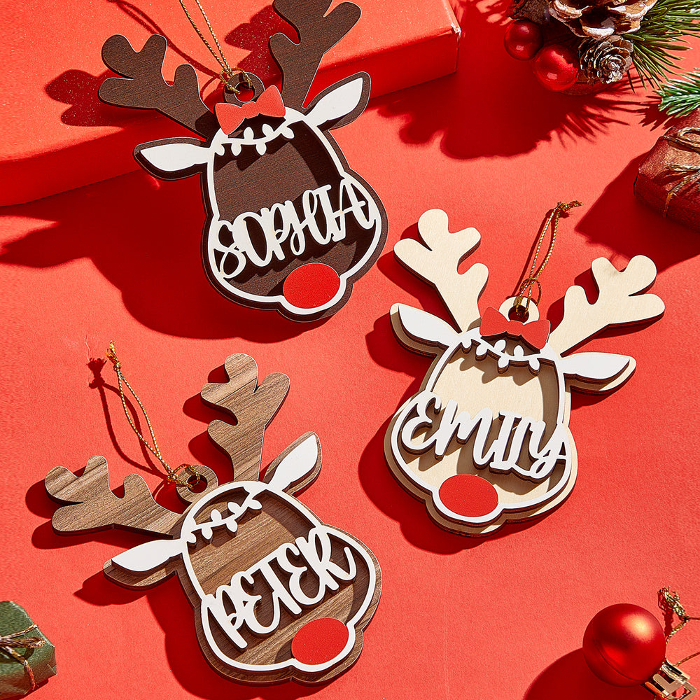 Personalized Name Wooden Reindeer Ornament