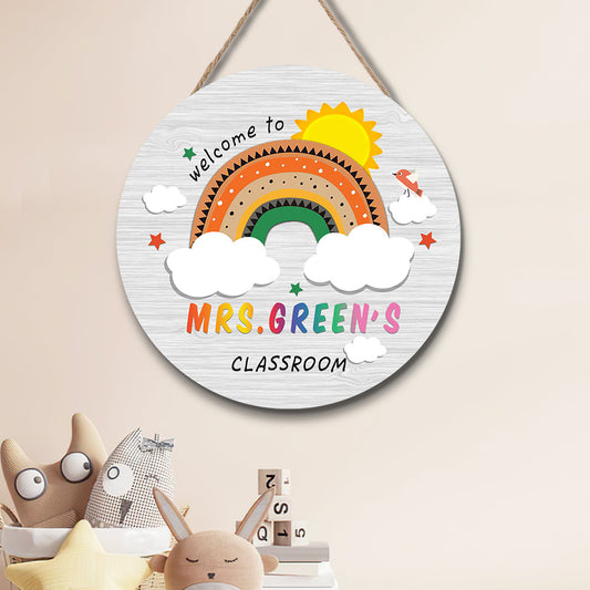 Personalized Teacher's Rainbow Wooden Door Sign