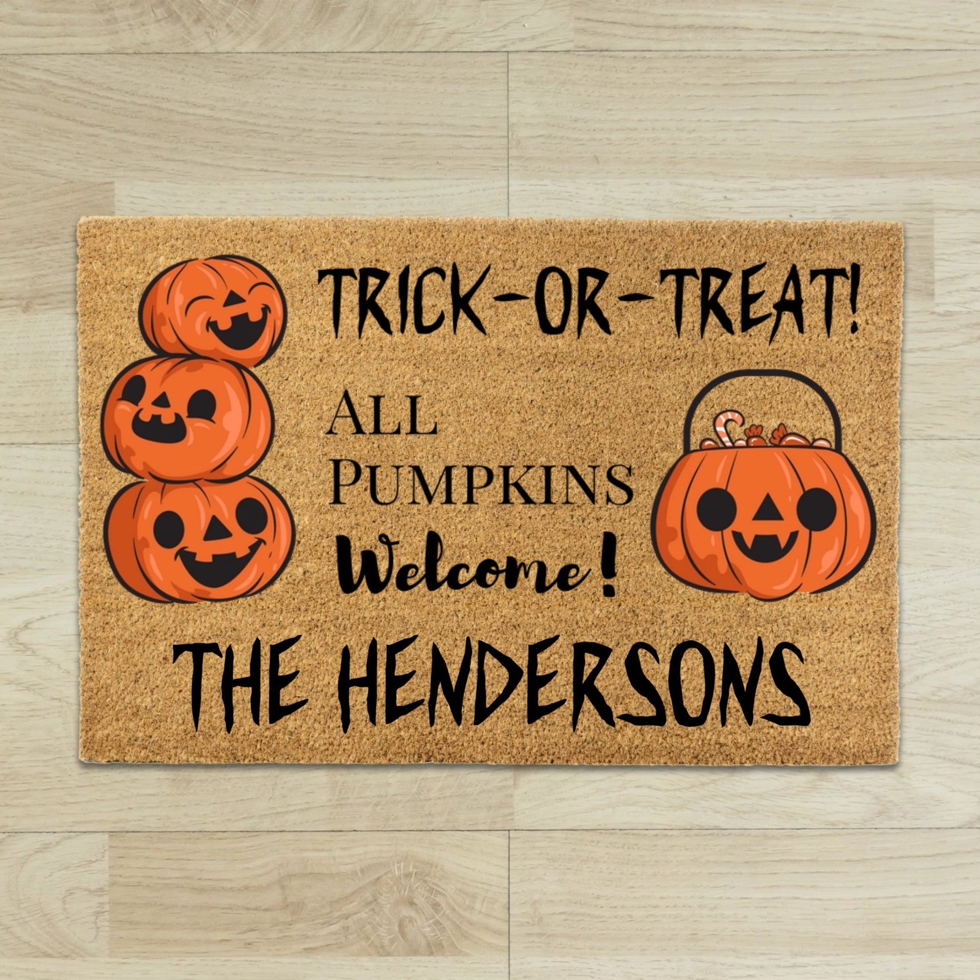 Personalized Trick or Treat All Pumpkins Welcome Halloween Door Mat