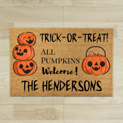 Personalized Trick or Treat All Pumpkins Welcome Halloween Door Mat