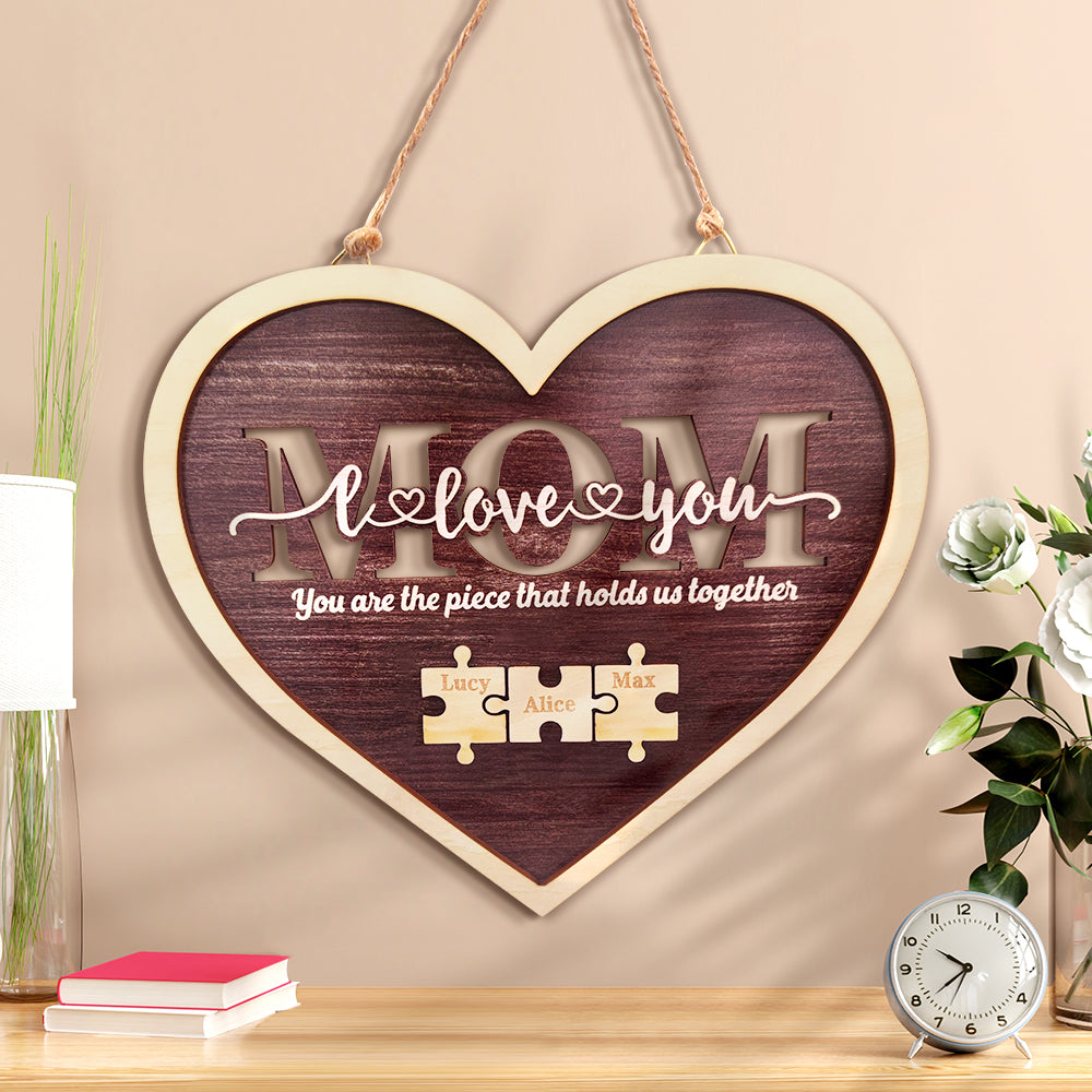 Personalized "You Are the Piece That Holds Us Together" Puzzle Heart Plaque Mother's Day Gift - 3 Names