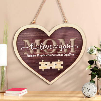 Personalized "You Are the Piece That Holds Us Together" Puzzle Heart Plaque Mother's Day Gift - 3 Names