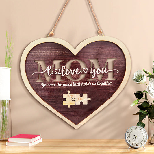 Personalized "You Are the Piece That Holds Us Together" Puzzle Heart Plaque Mother's Day Gift 2 Names
