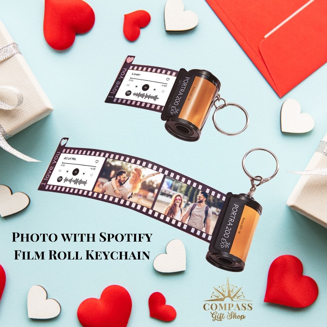 Photo Custom Heart & Text Couples Vintage Film Roll Memory Keychain