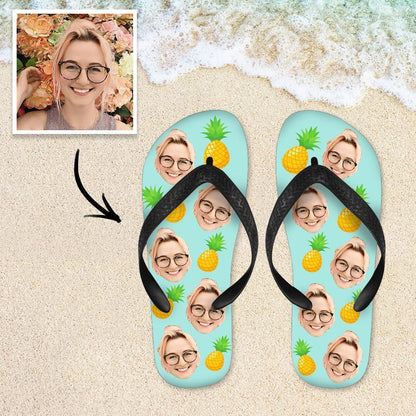 Pineapple & Custom Face Summer Flip Flops or Beach Sandals Example
