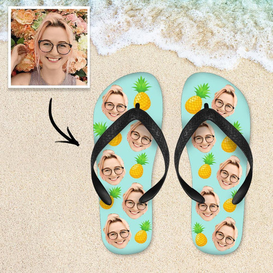 Pineapple & Custom Face Summer Flip Flops or Beach Sandals Example
