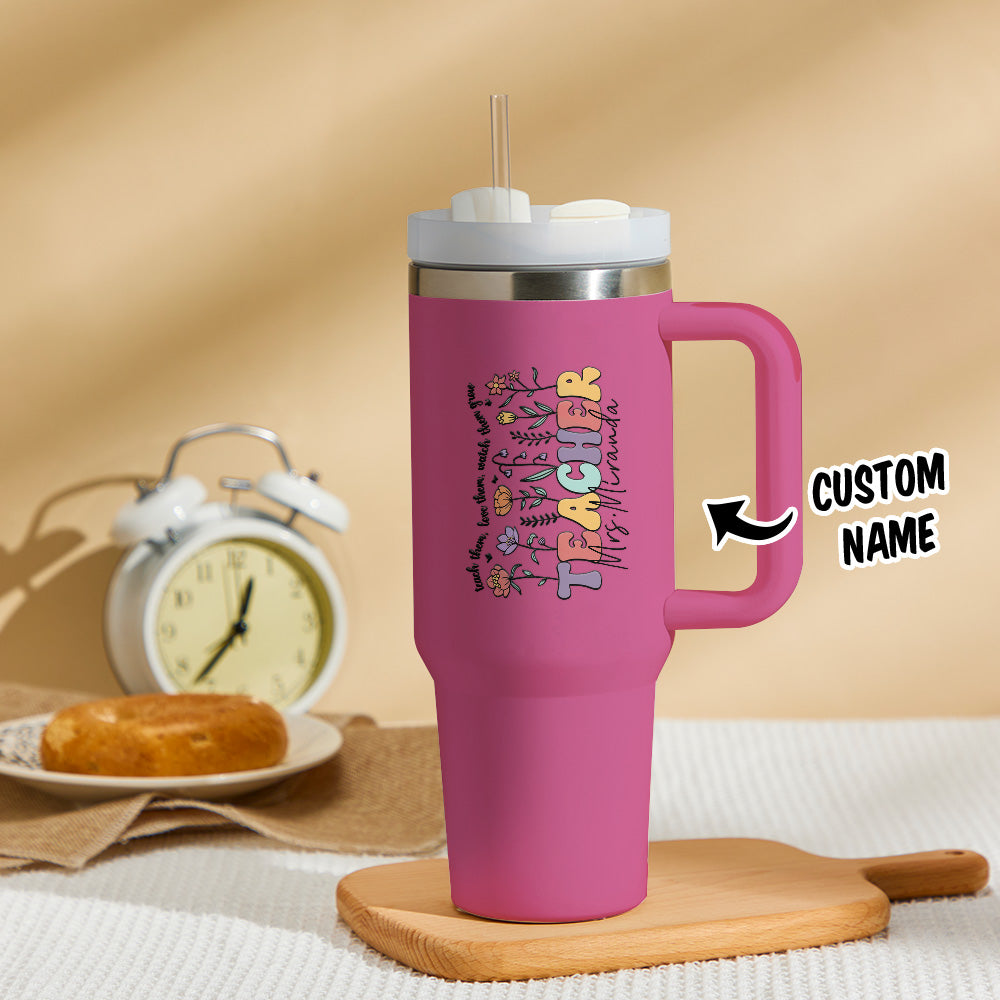 Pink Personalized Back to School Gift for Teacher Wildflower 40oz Tumbler