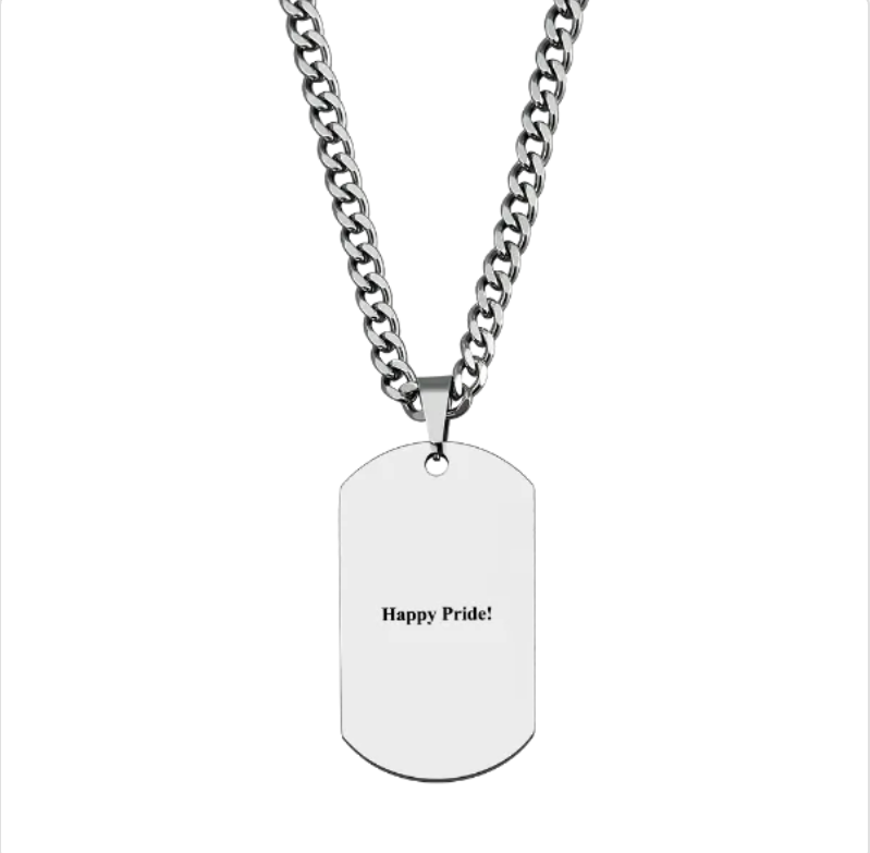 Custom Rainbow Dog Tag Necklace with Engraving on Back