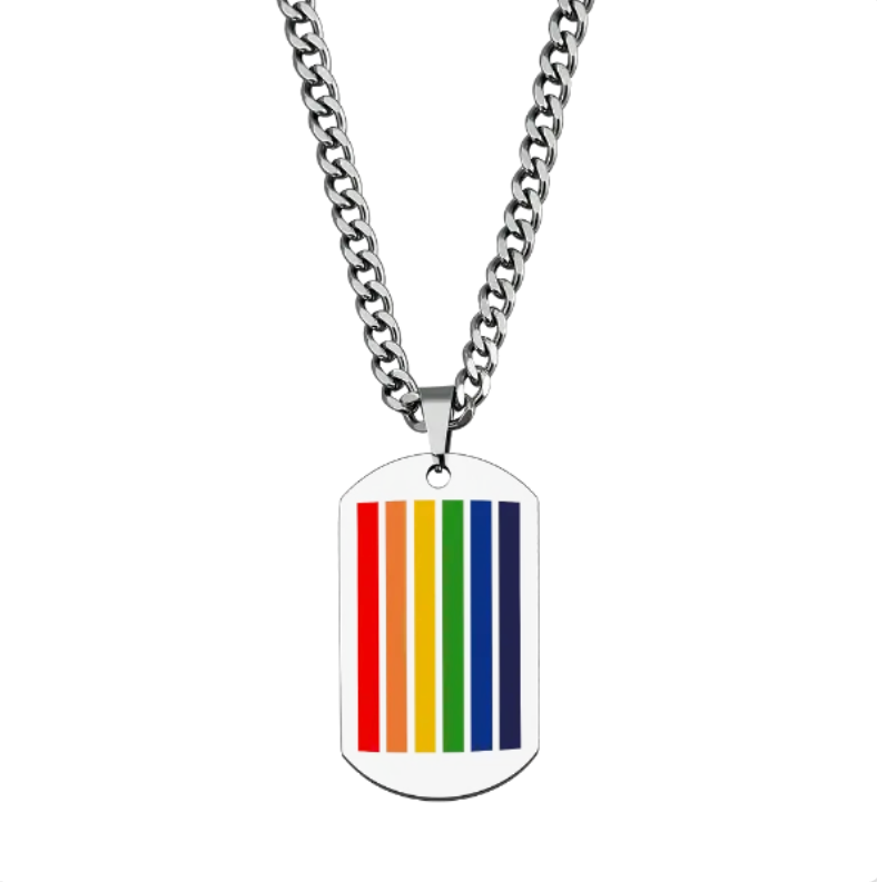 Custom Rainbow Dog Tag Necklace with Engraving on Back