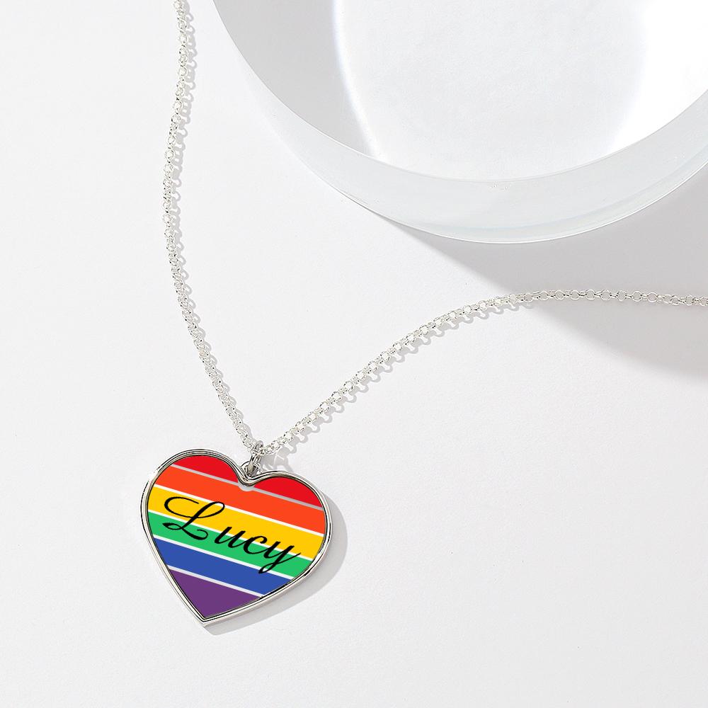 Rainbow Heart Necklace with Personalized Name