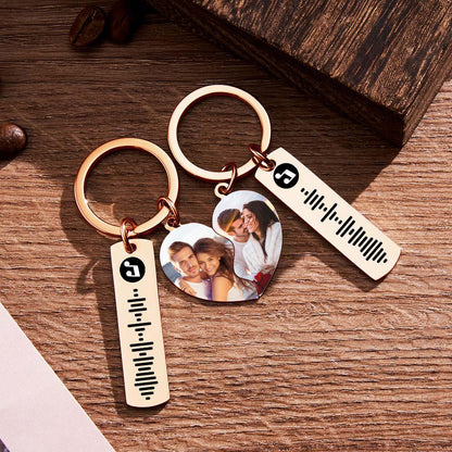 Rose Gold Connecting Heart Song Code & Photo Pair of Keychains