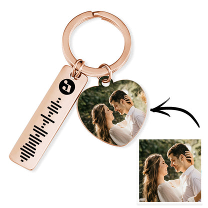 Personalized Photo Heart Charm & Scannable Music Code Keychain