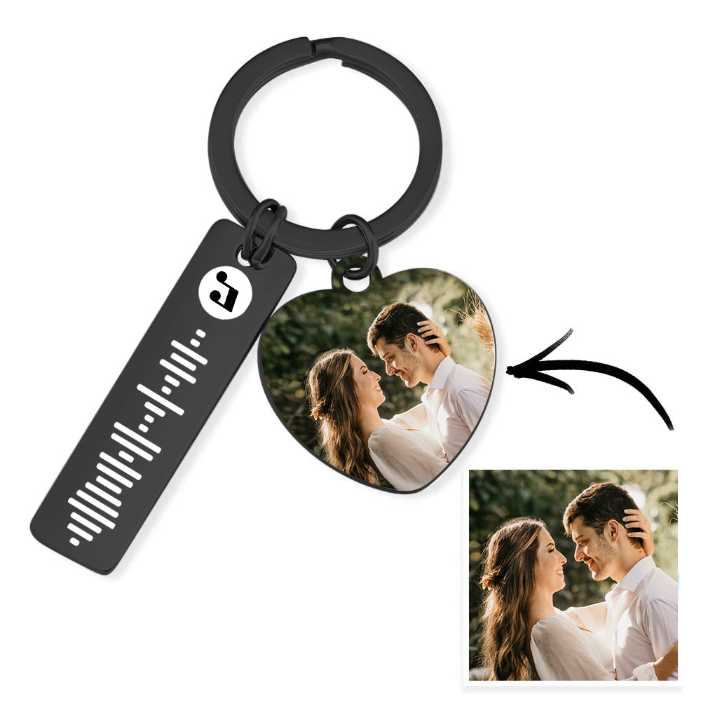 Personalized Photo Heart Charm & Scannable Music Code Keychain