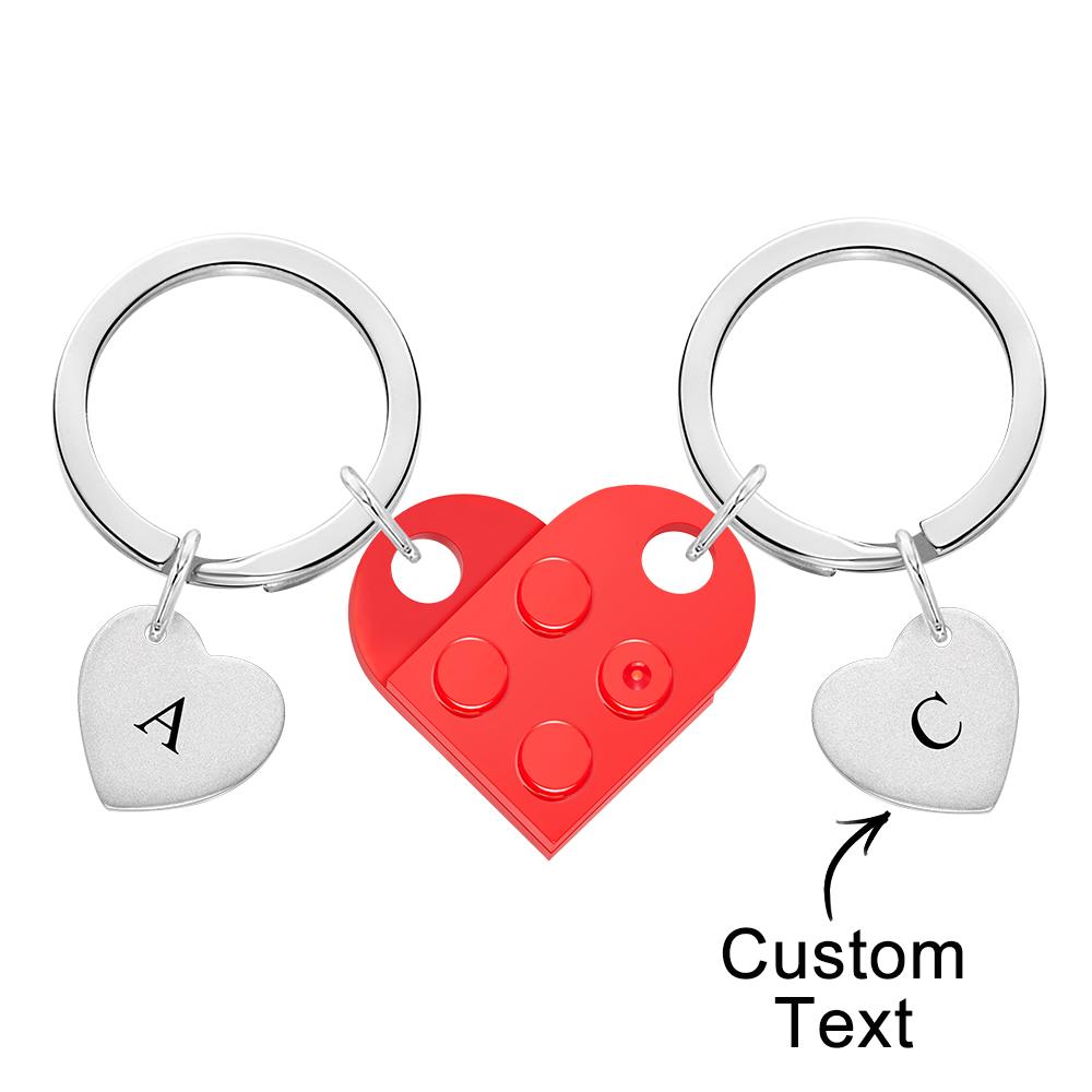 Initials Heart Bricks Couples Keychain