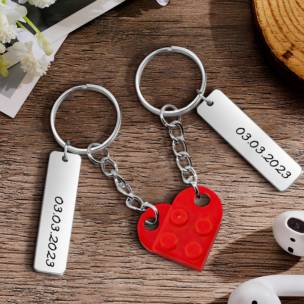 Anniversary Date Connecting Bricks Heart Keychain