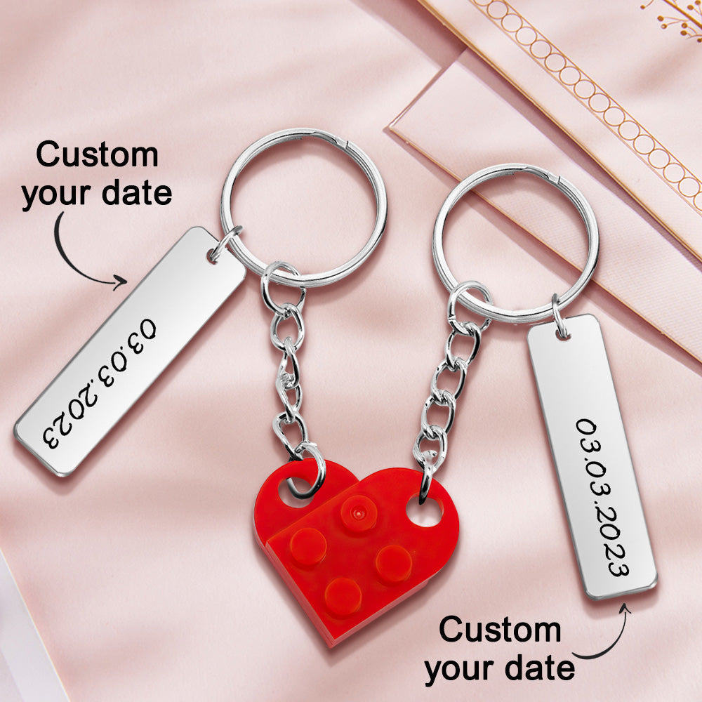 Anniversary Date Connecting Bricks Heart Keychain