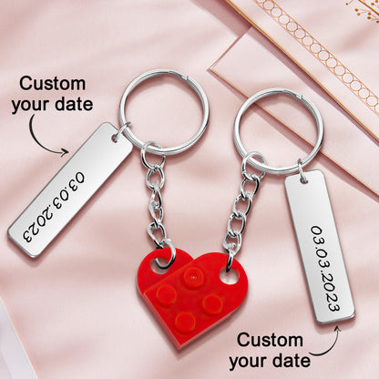 Anniversary Date Connecting Bricks Heart Keychain