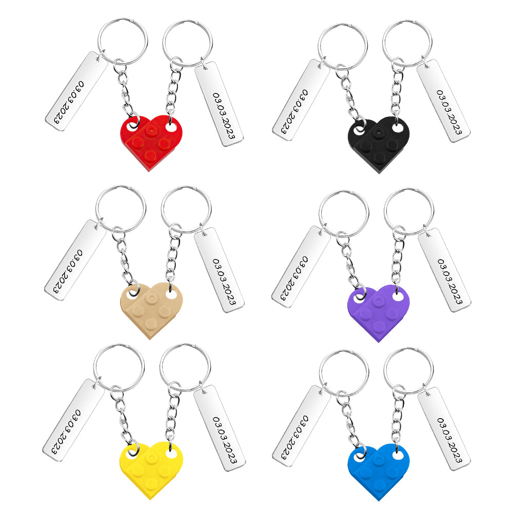 Anniversary Date Connecting Bricks Heart Keychain