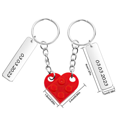 Anniversary Date Connecting Bricks Heart Keychain