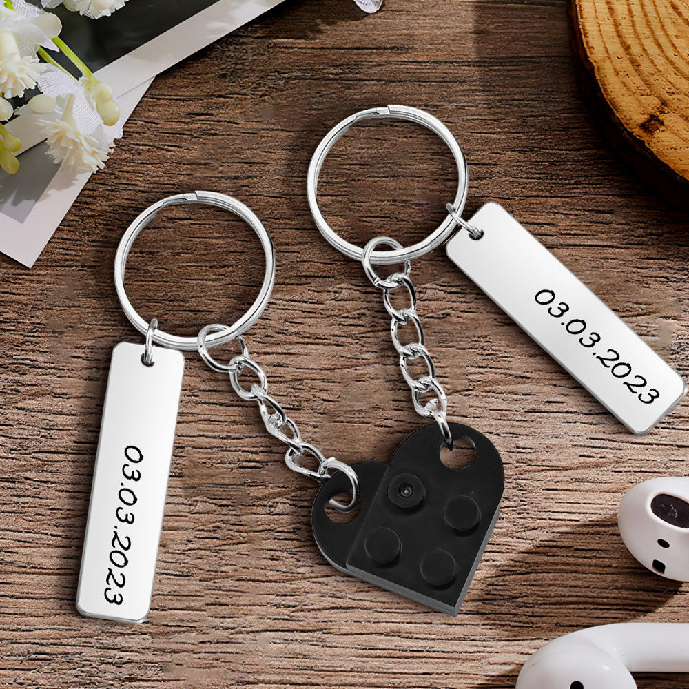 Anniversary Date Connecting Bricks Heart Keychain