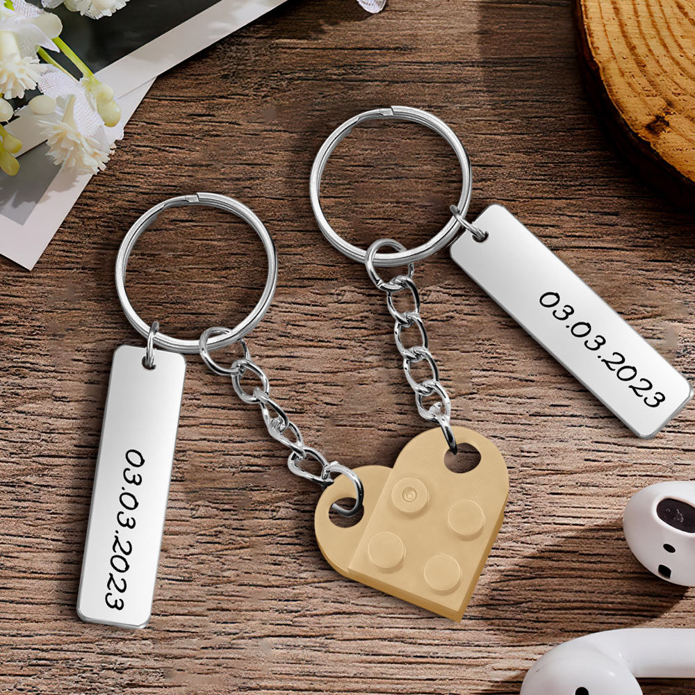 Anniversary Date Connecting Bricks Heart Keychain