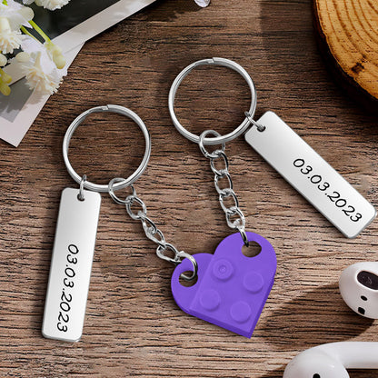 Anniversary Date Connecting Bricks Heart Keychain