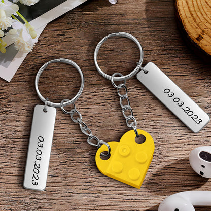 Anniversary Date Connecting Bricks Heart Keychain