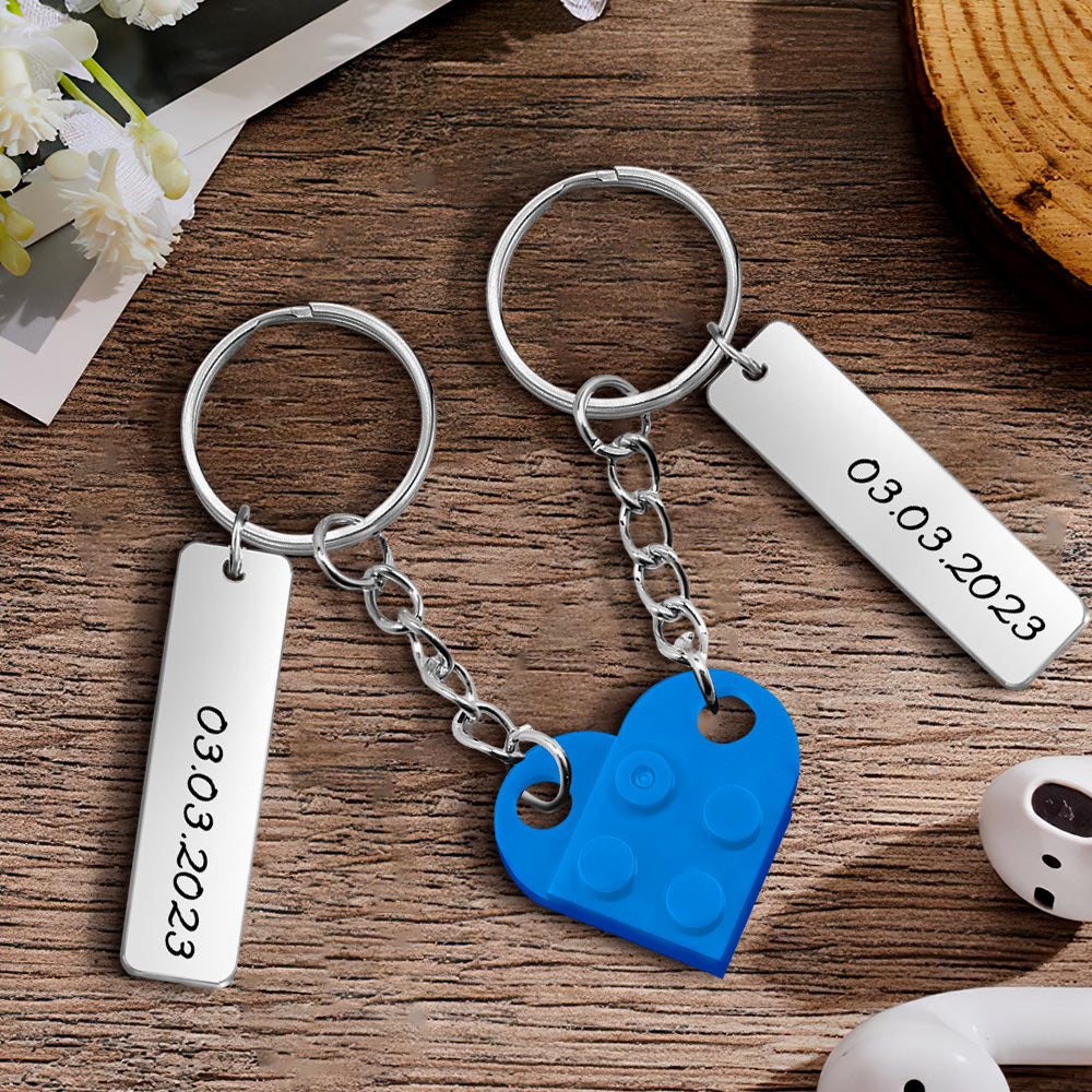 Anniversary Date Connecting Bricks Heart Keychain