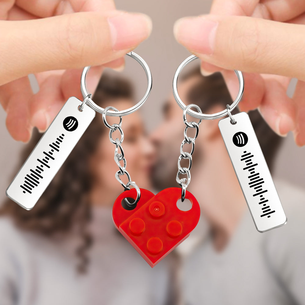 Spotify Song Code Connecting Bricks Heart Pair of Keychains