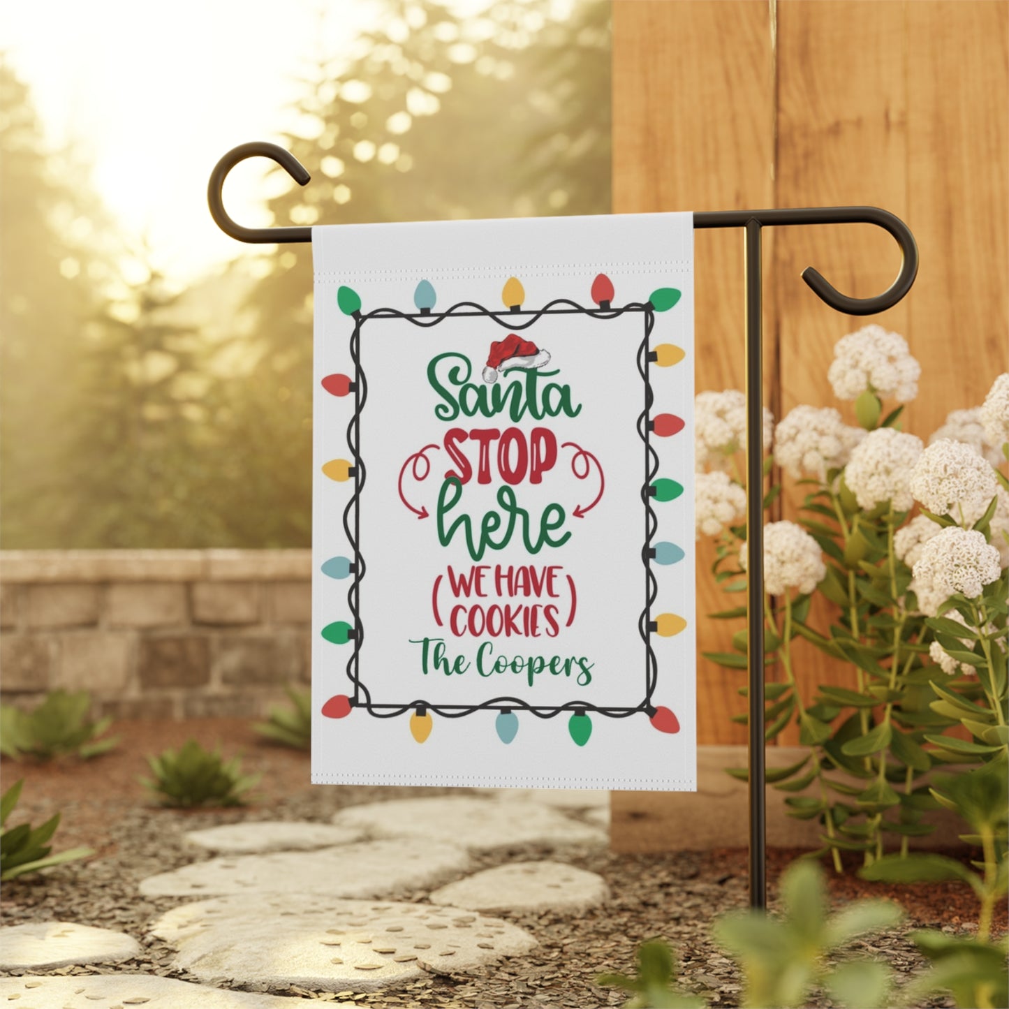Santa Stop Here We Have Cookies Personalizable Garden Flag