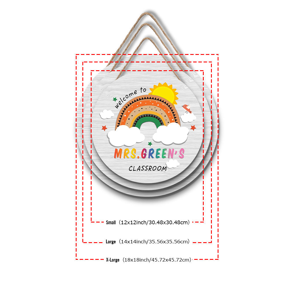 Size Chart for Personalized Teacher's Rainbow Wooden Door Sign