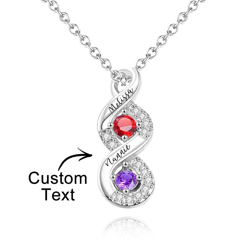 Custom Engraved Name & Birthstone Infinity Necklace