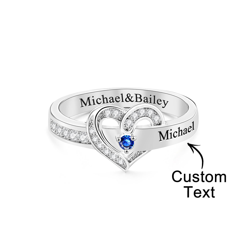 Personalized Engraved Heart Ring with Birthstone