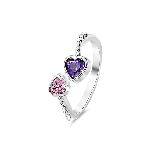 Heart-Shaped Adjustable Ring with Two Personalized Birthstones