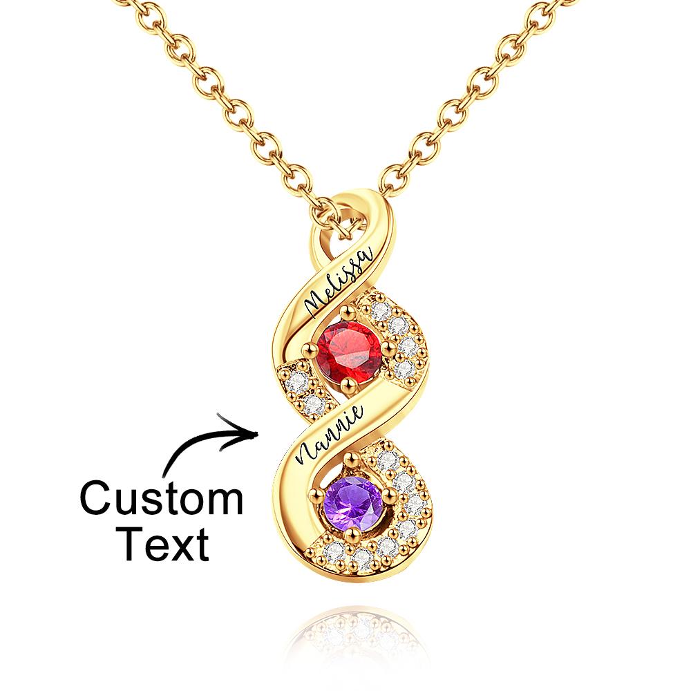 Custom Engraved Name & Birthstone Infinity Necklace