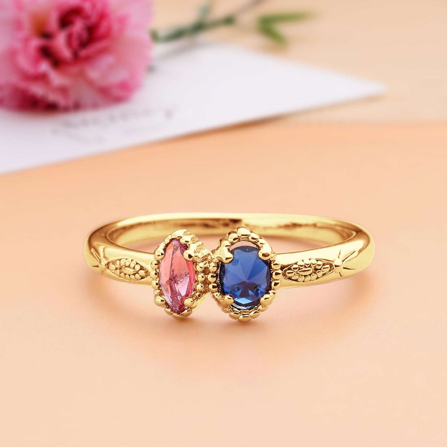 Personalized Multiple Birthstones Vintage Ring - Mother's Day Gift